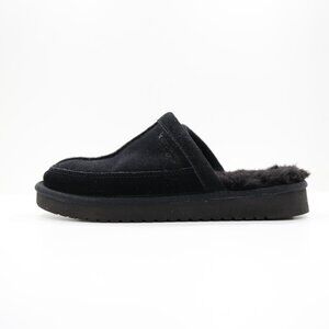 Koolaburra Bordon Black Suede Leather Faux-Fur Lined Slippers - Women's 9